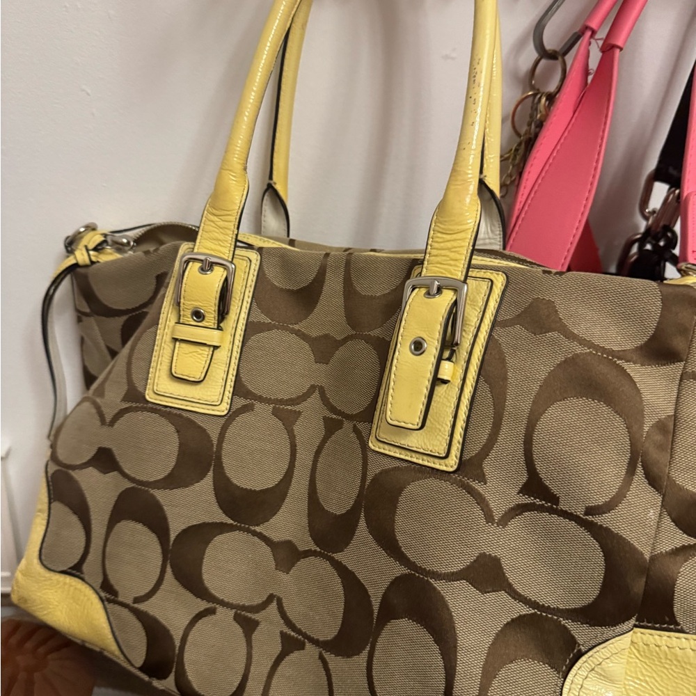 Coach Brown and Yellow Signature Shoulder Bag